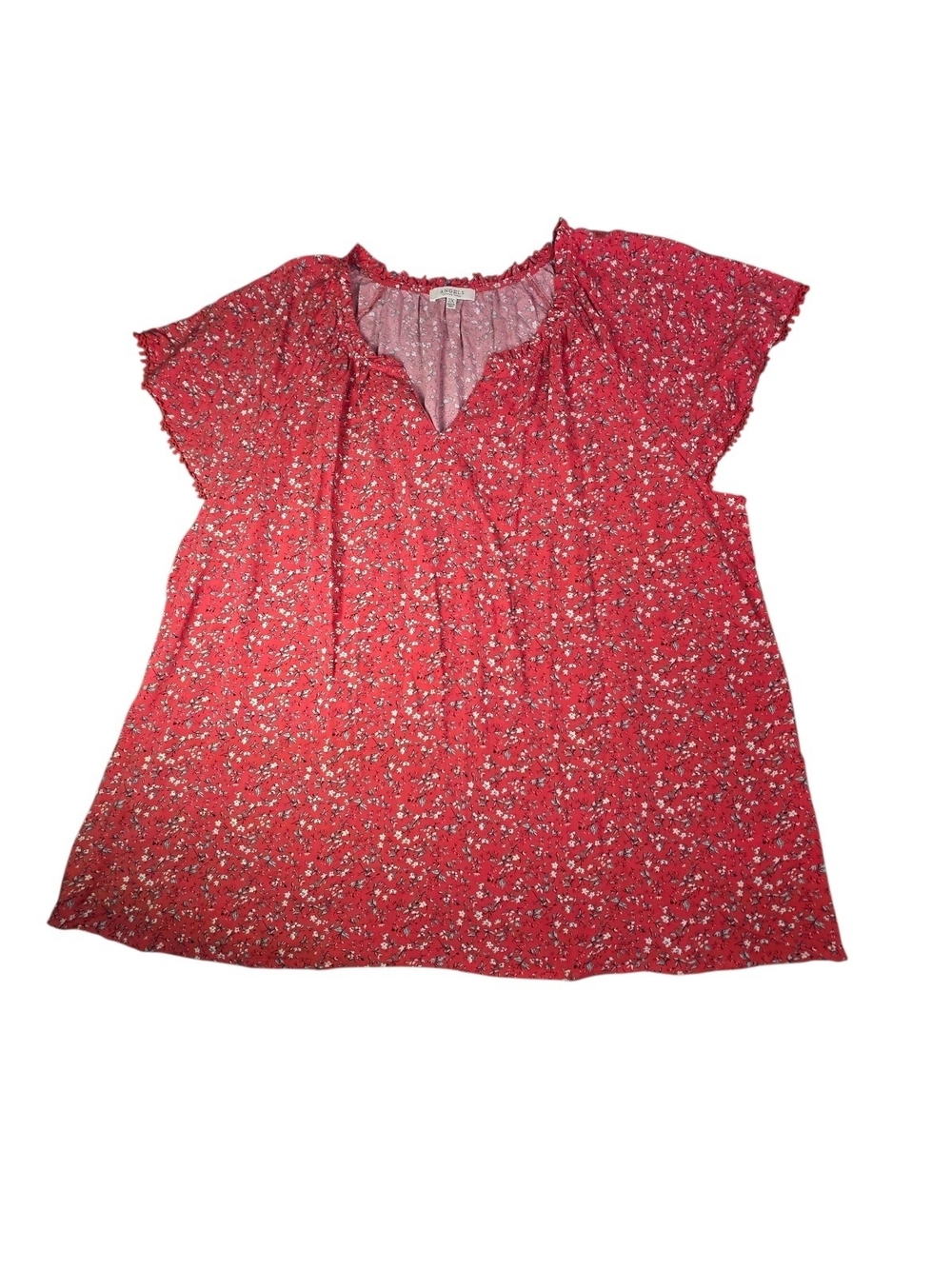 Angels Forever Young Red Floral Split Neck Boho Peasant Top Size 2x